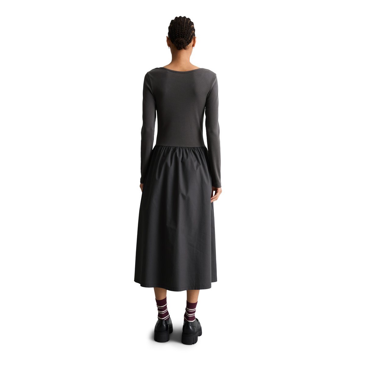 Robe évasée en jersey avec une jupe en popeline de coton gris, MARC O’POLO DENIM