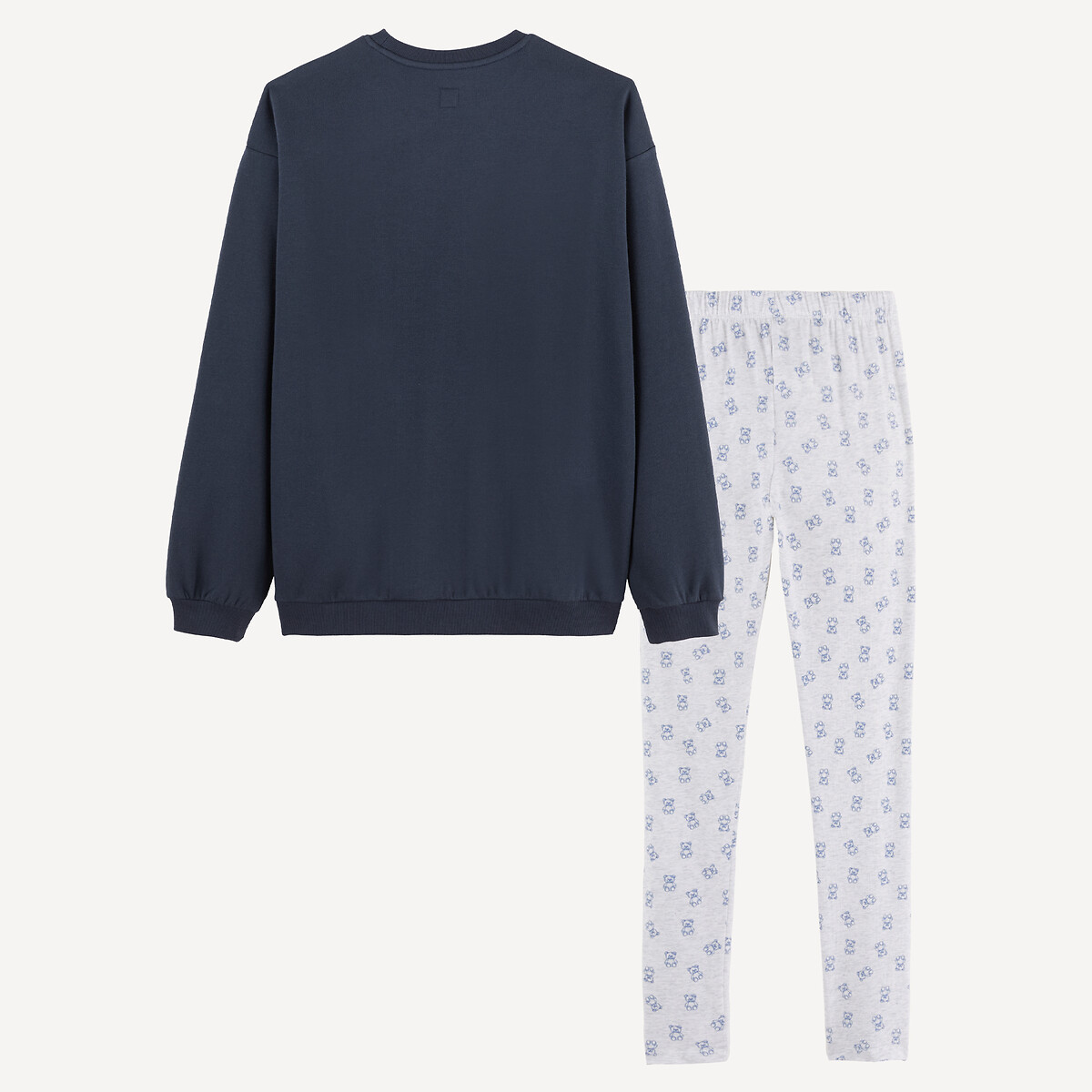 Pijama com camisola em moletão e leggings, com estampado de ursinhos marinho/cinza mesclado, LA REDOUTE COLLECTIONS