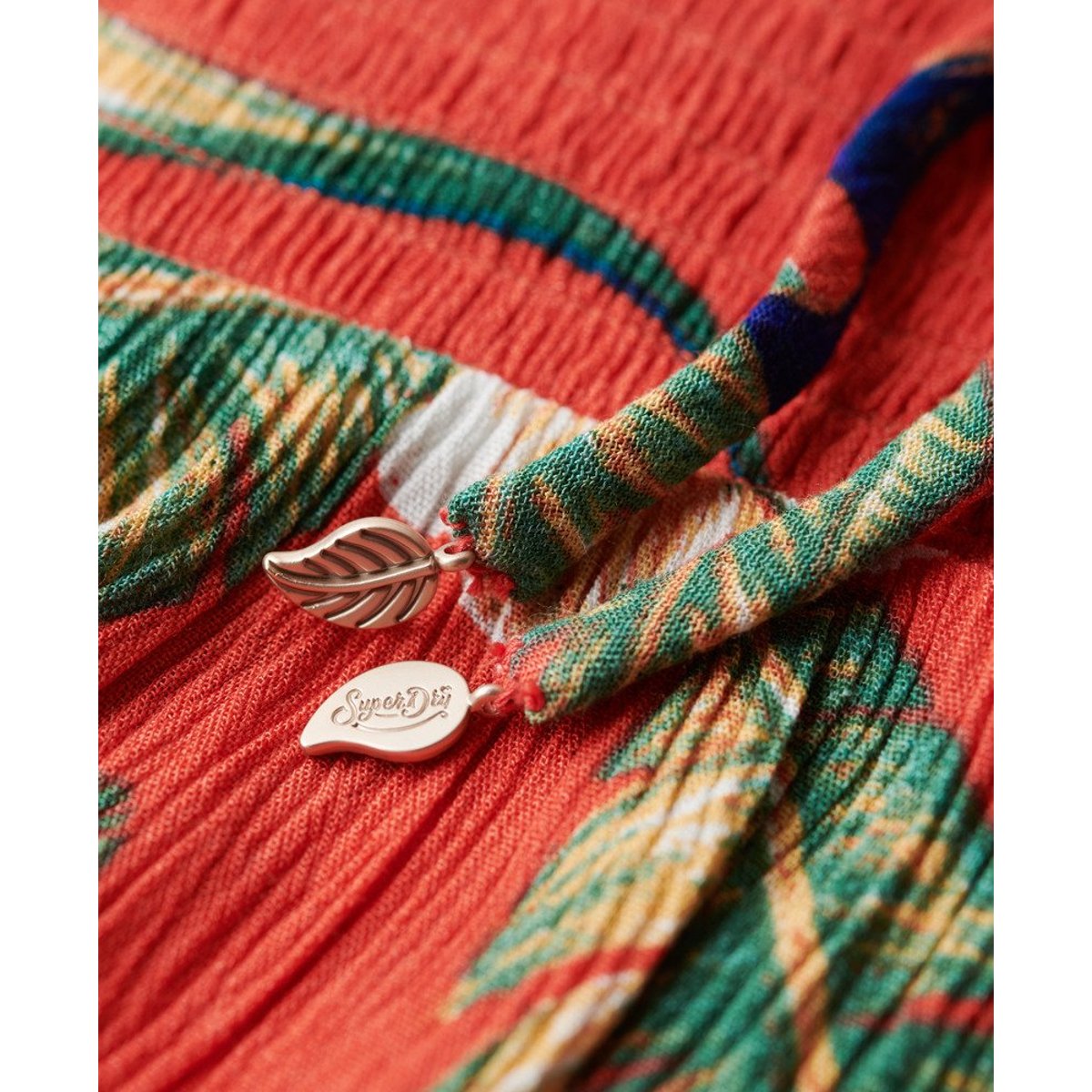 Robe de plage mi-longue smockée rouge hawaïen eden, SUPERDRY