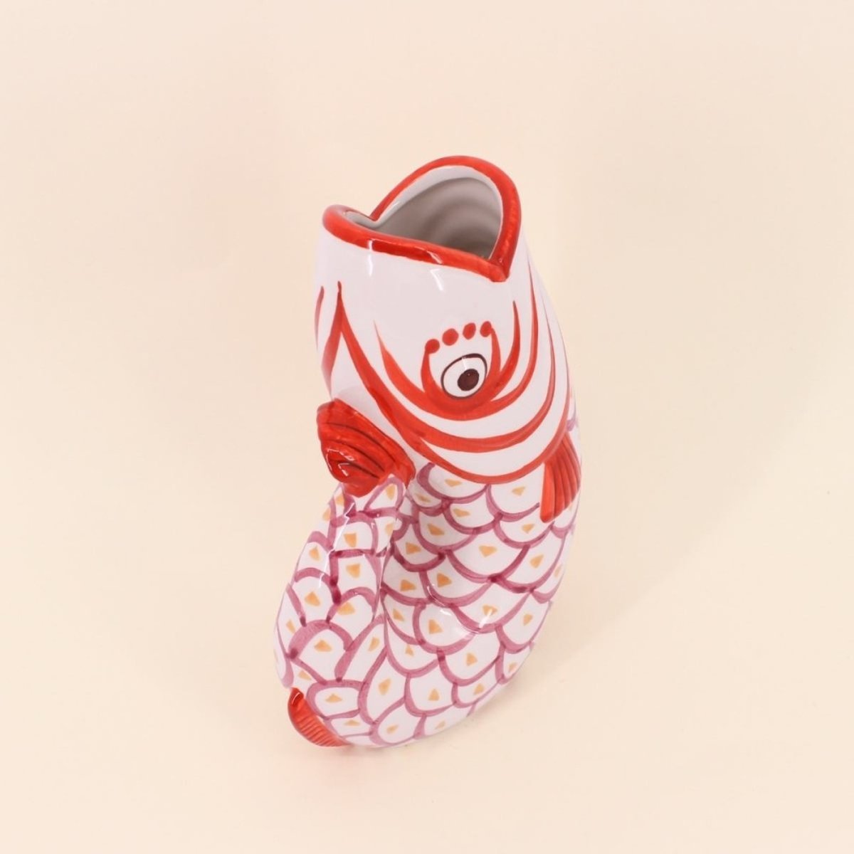 Vase forme poisson en dolomite, H25cm rouge, KERSTEN