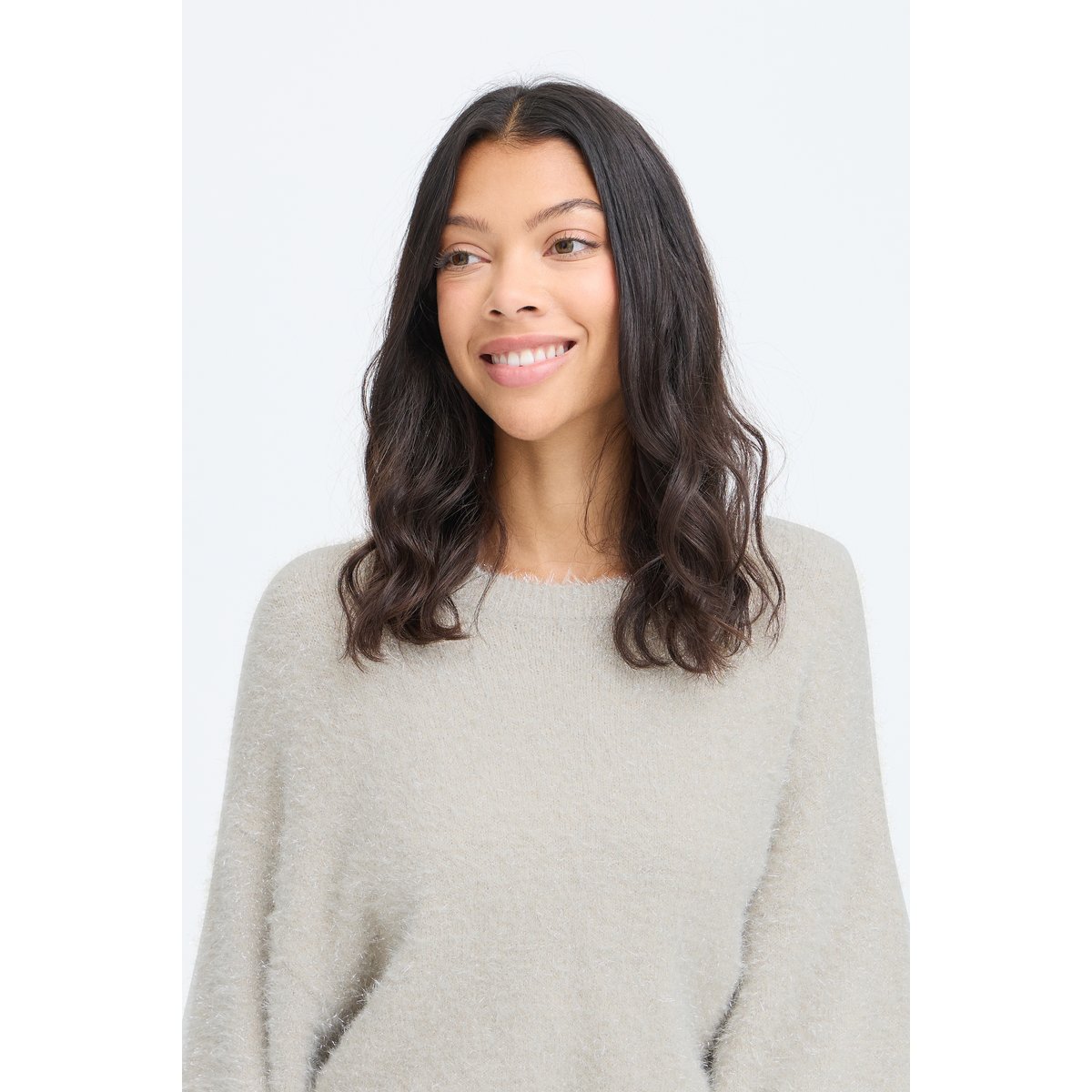 Pull en maille manches longues beige oatmeal, B.YOUNG