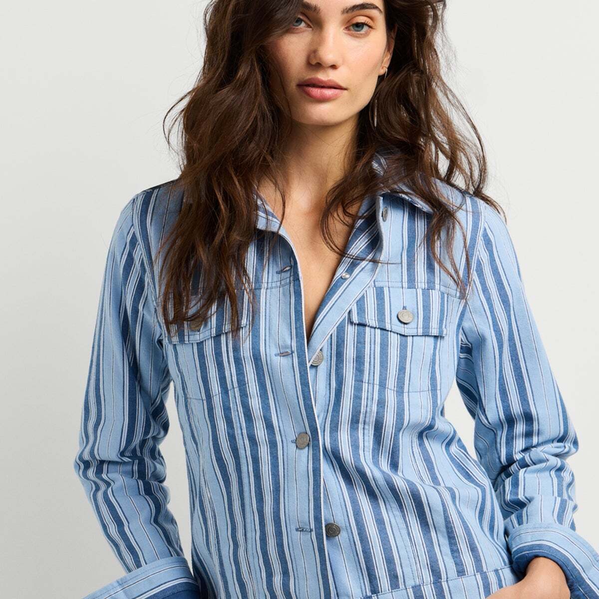 Veste En Sergé À Rayures bleu mer tempête, PEPE JEANS