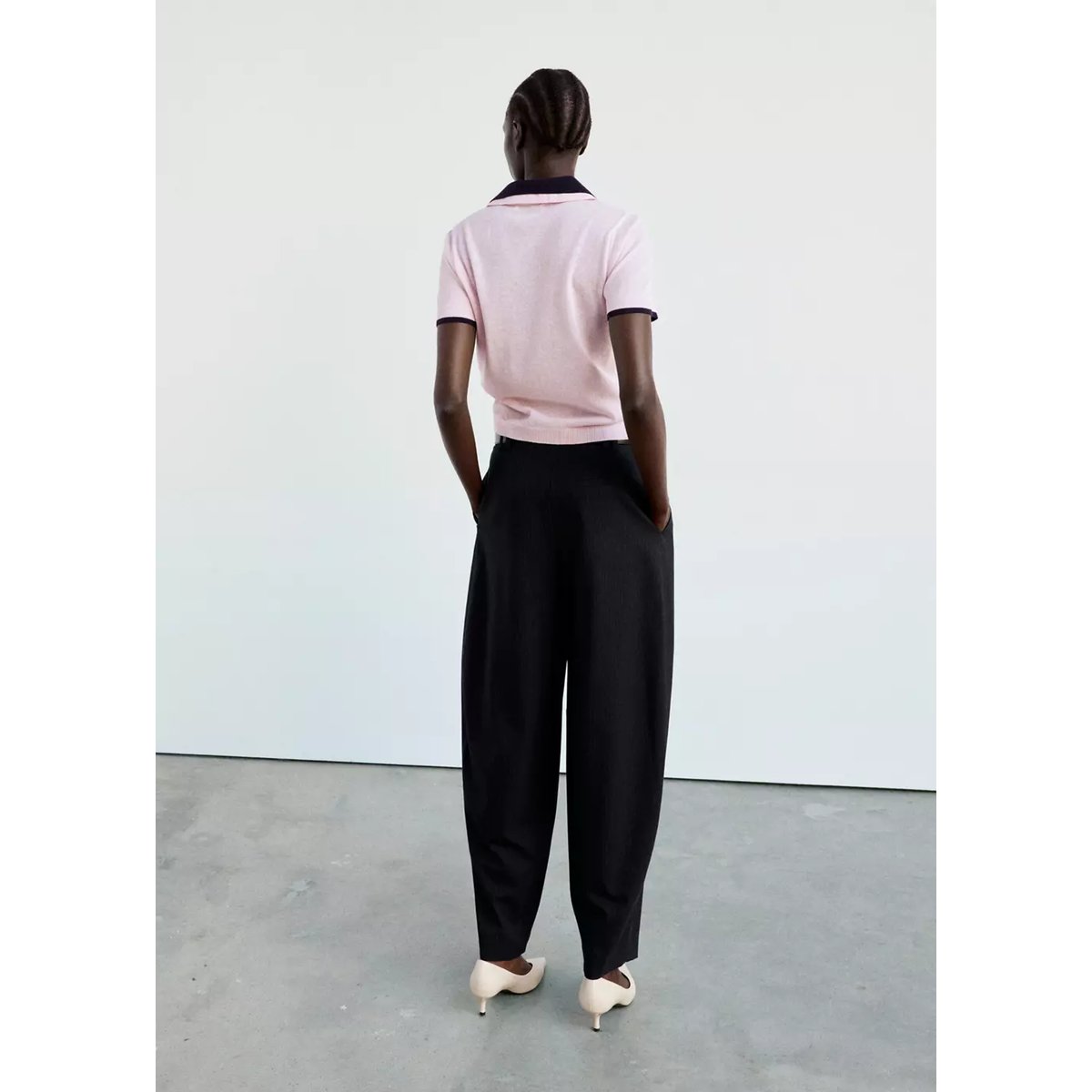 Polo en jersey avec col contrastant rose clair, MANGO
