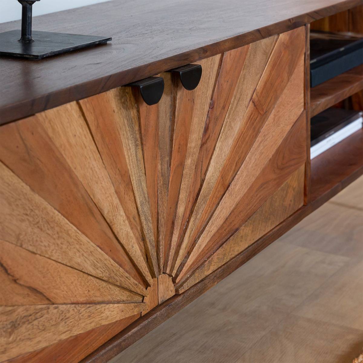 Meuble TV en bois d'acacia ELVIRA bois foncé, MADE IN MEUBLES