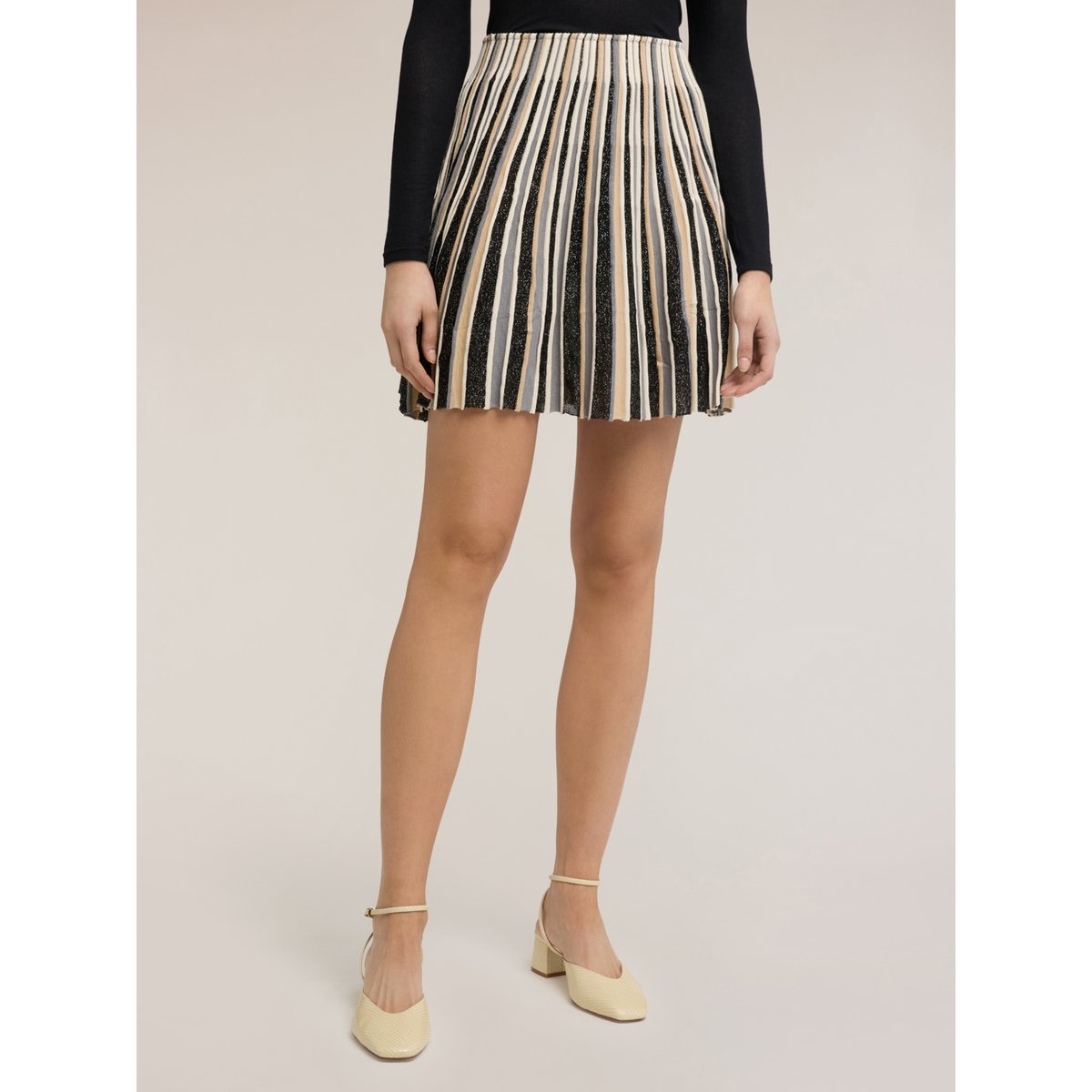 Jupe en maille fil textile plissée beige, MOTIVI