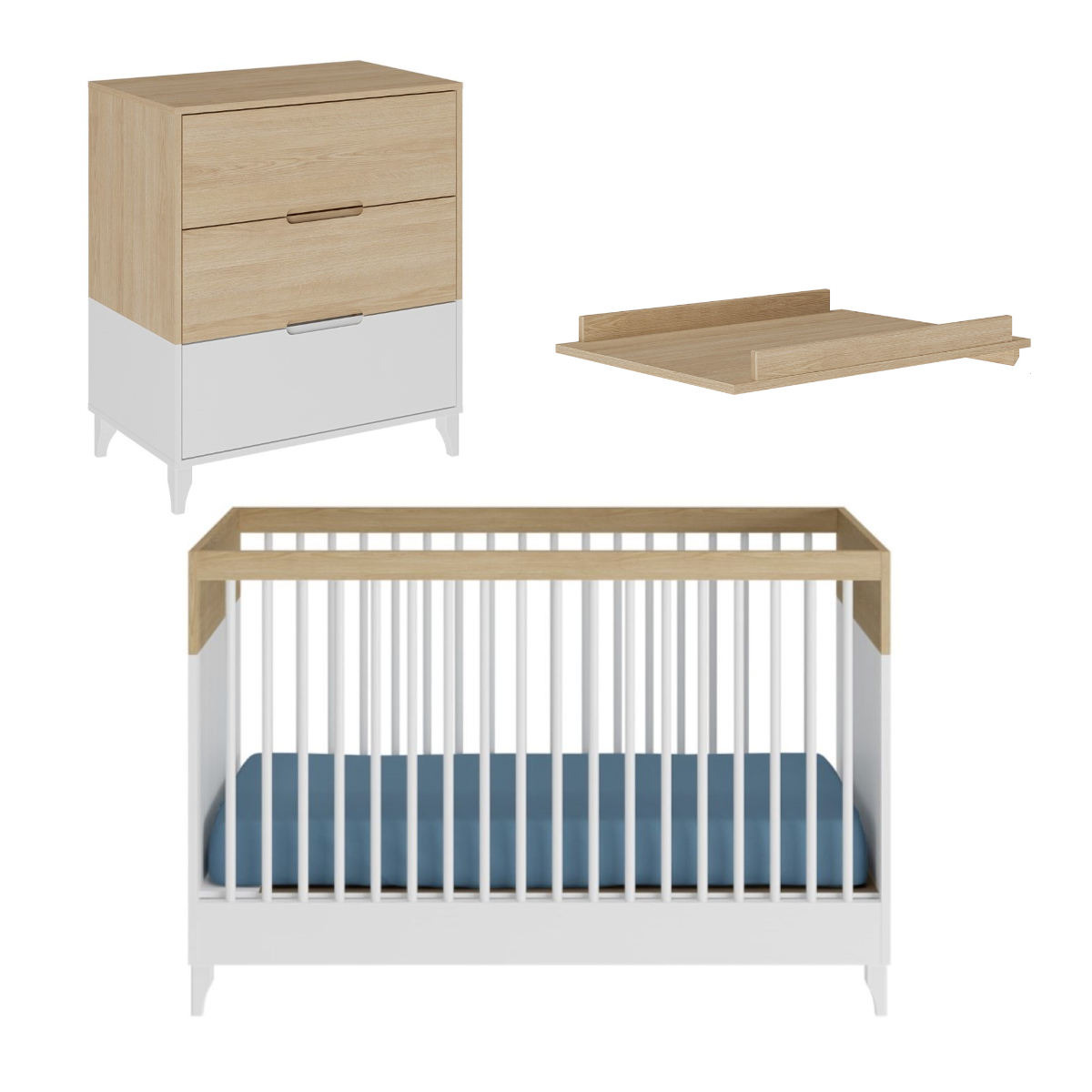 Mini Chambre bébé DIXIE blanc et bois, AKITEN RETAIL