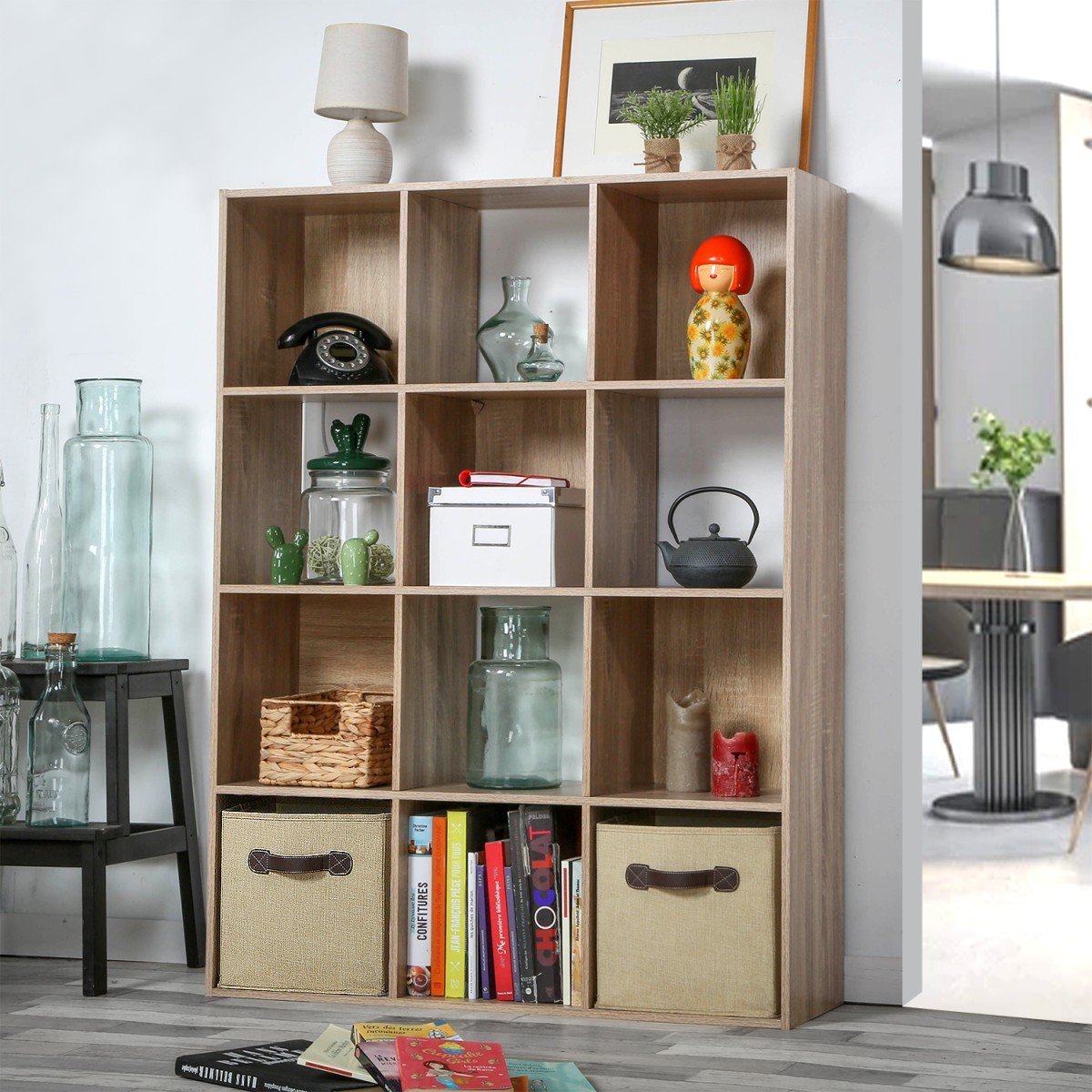 Etagère de Rangement 12 Cases L93 cm - COMPO bois clair, CALICOSY