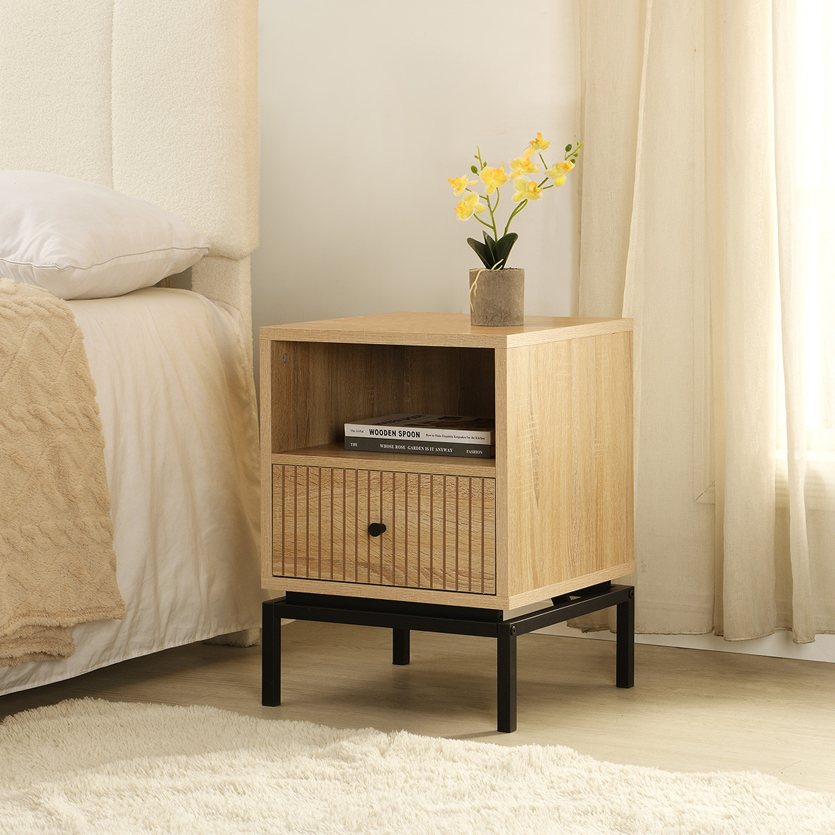 Table de chevet 1 tiroir - TALIA effet bois, HOMIFAB