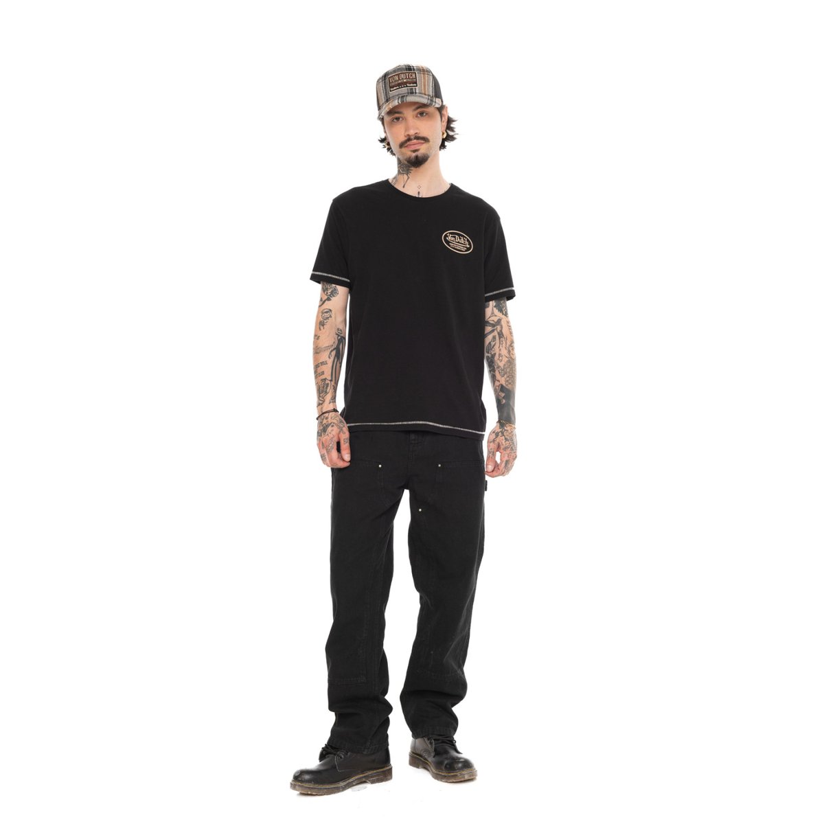 Tee shirt coton B*TCH noir/beige/orange, VON DUTCH