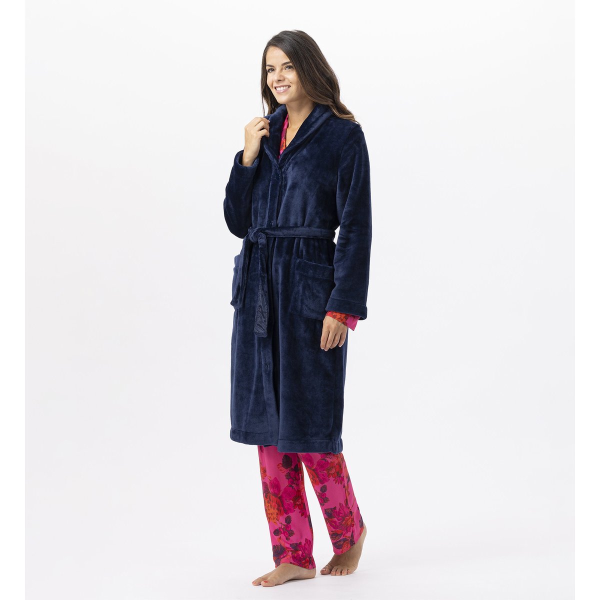 Robe de chambre en peluche flanelle ESSENTIEL H51B marine, LE CHAT