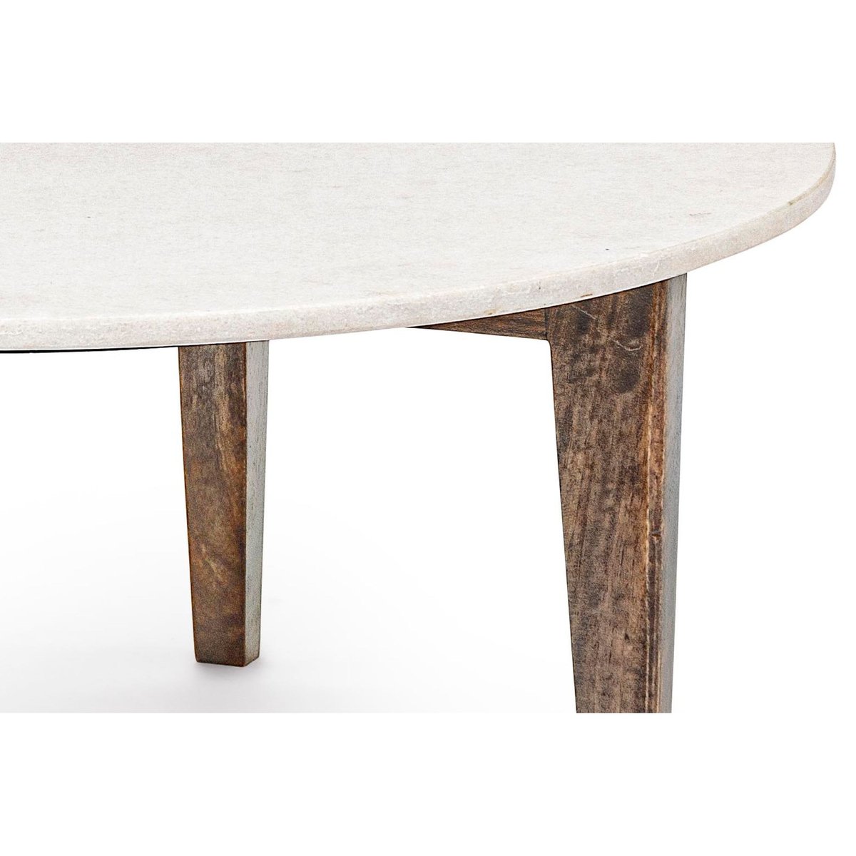 Table basse ronde vintage en manguier et marbre blanc L75 - BLANY blanc, HELLIN, DEPUIS 1862