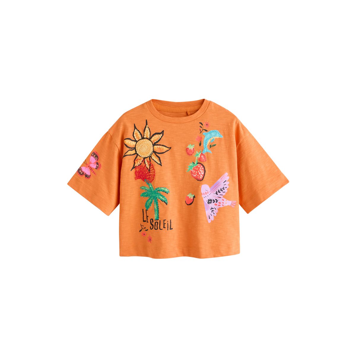 T-shirt droit oversize brodé orange soleil, NEXT
