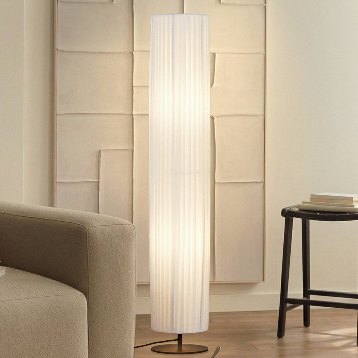 Lampadaire en textile, Virelle blanc, noir, LINDBY
