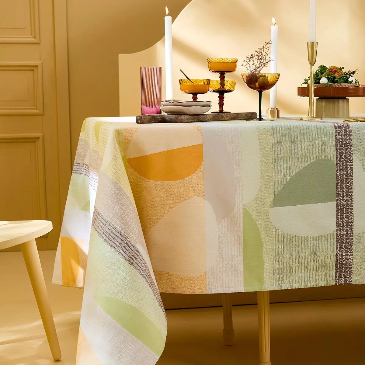 Nappe pur coton enduit MILLE GALETS terre cuite, GARNIER THIEBAUT