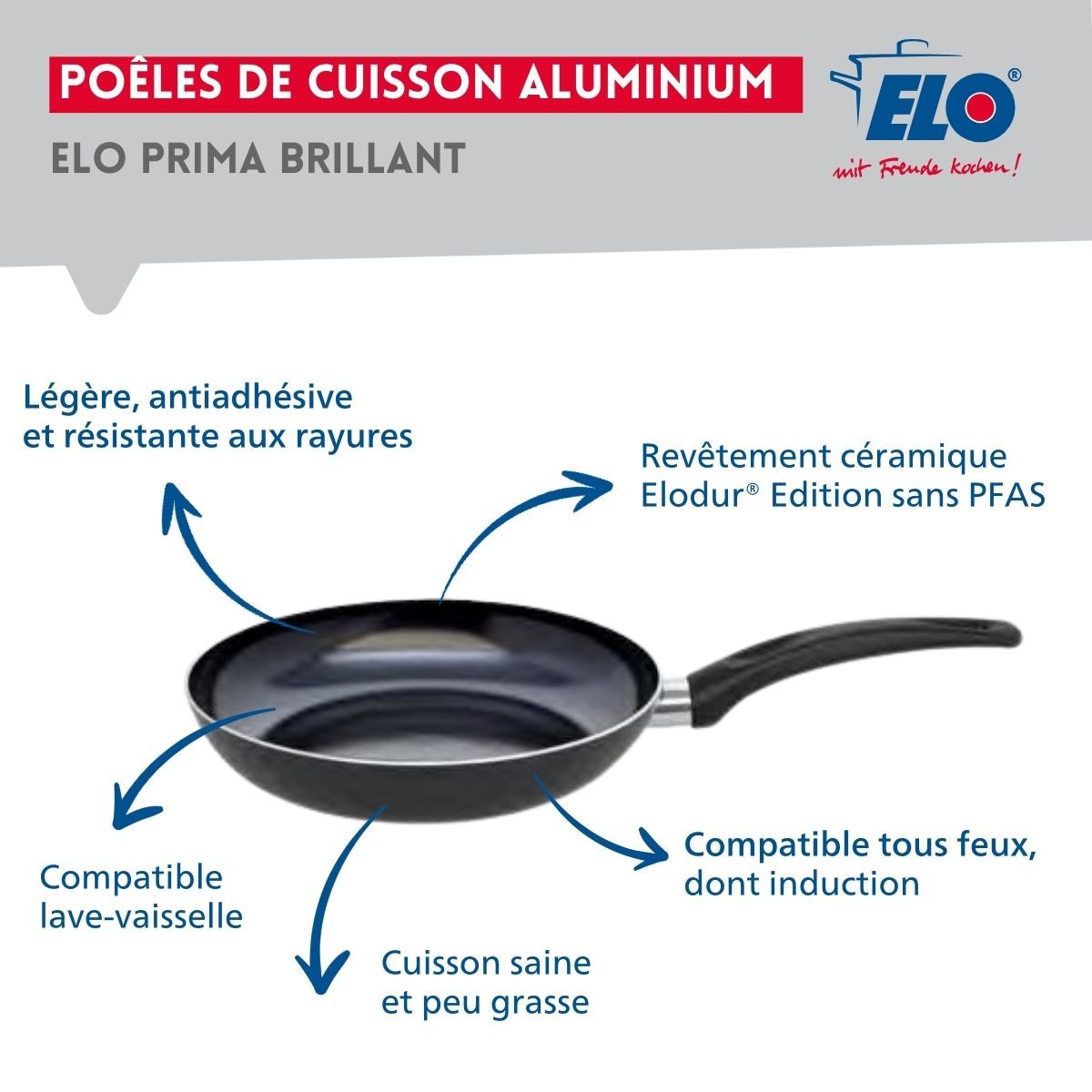Batterie de cuisine 1 poêle 32cm + 1 faitout 12cm PRIMA BRILLANT noir, ELO