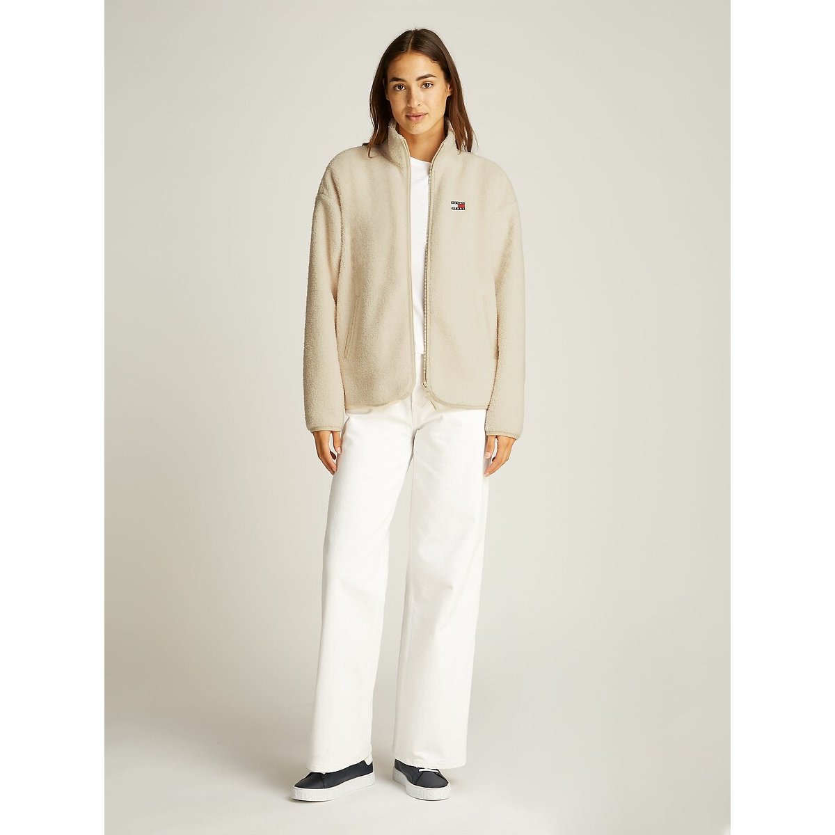 Casual Zip-Up Jacket beige, TOMMY JEANS