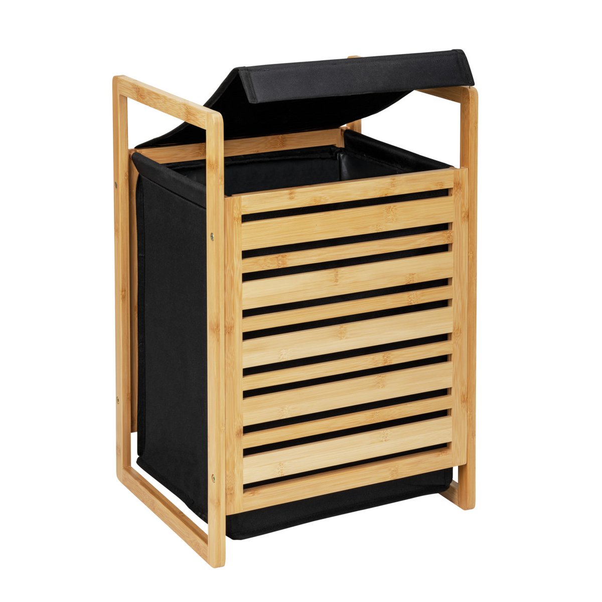 Panier à linge avec sac amovible ECORI noir et bois, WENKO