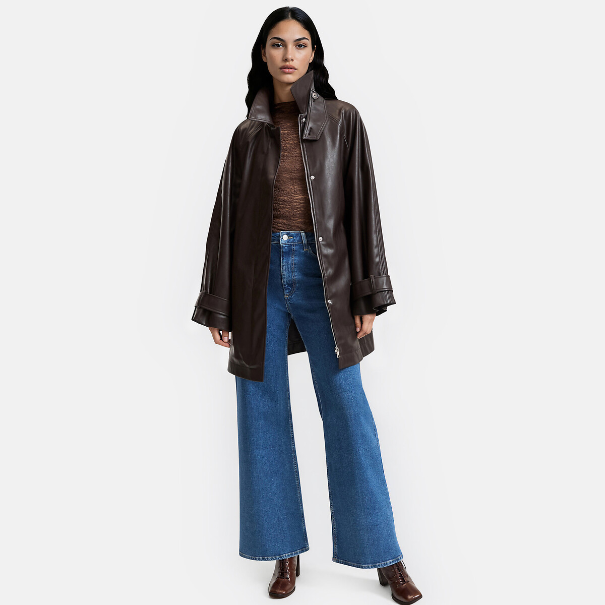 Trench court, en simili marron chocolat, LA REDOUTE COLLECTIONS