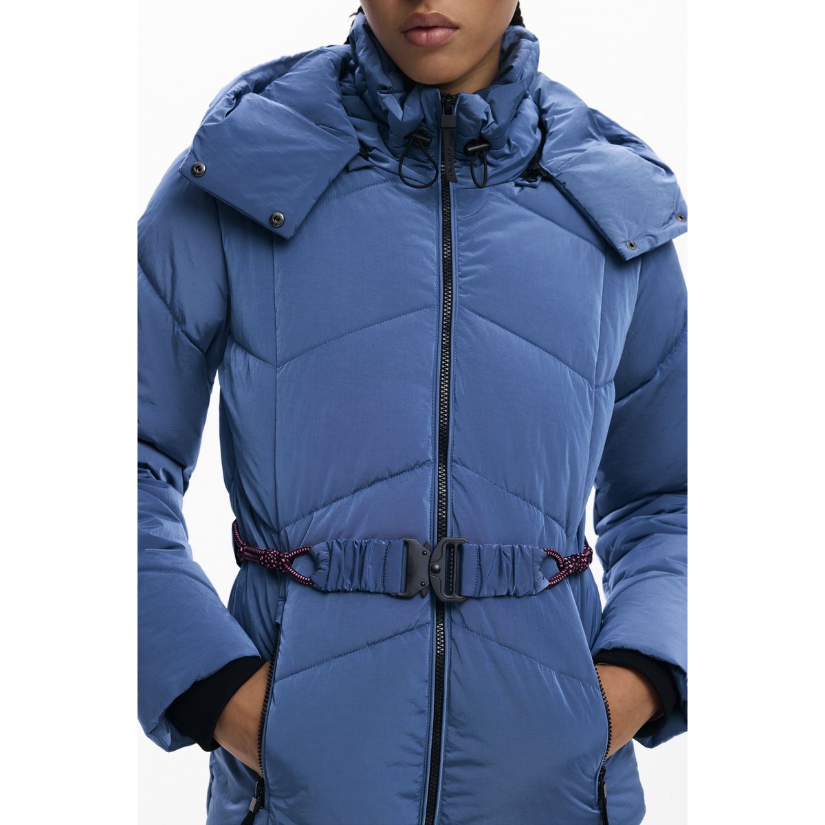 Manteau matelassé court irisé bleu, DESIGUAL