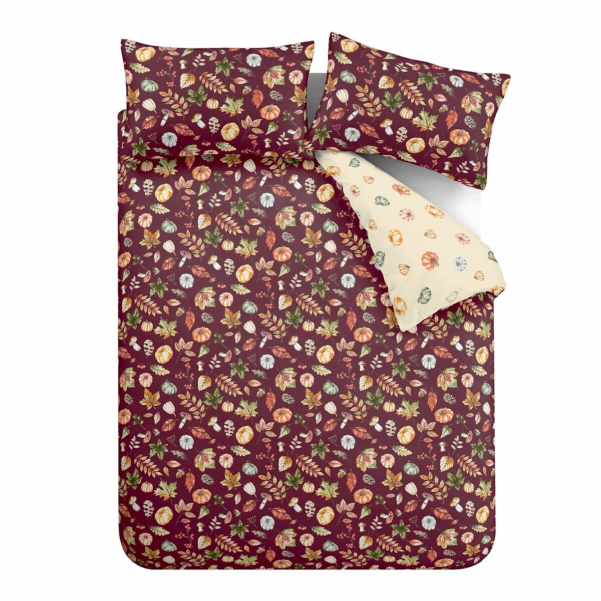 Autumn Pumpkins Reversible Duvet Cover and Pillowcase Set plum, CATHERINE LANSFIELD