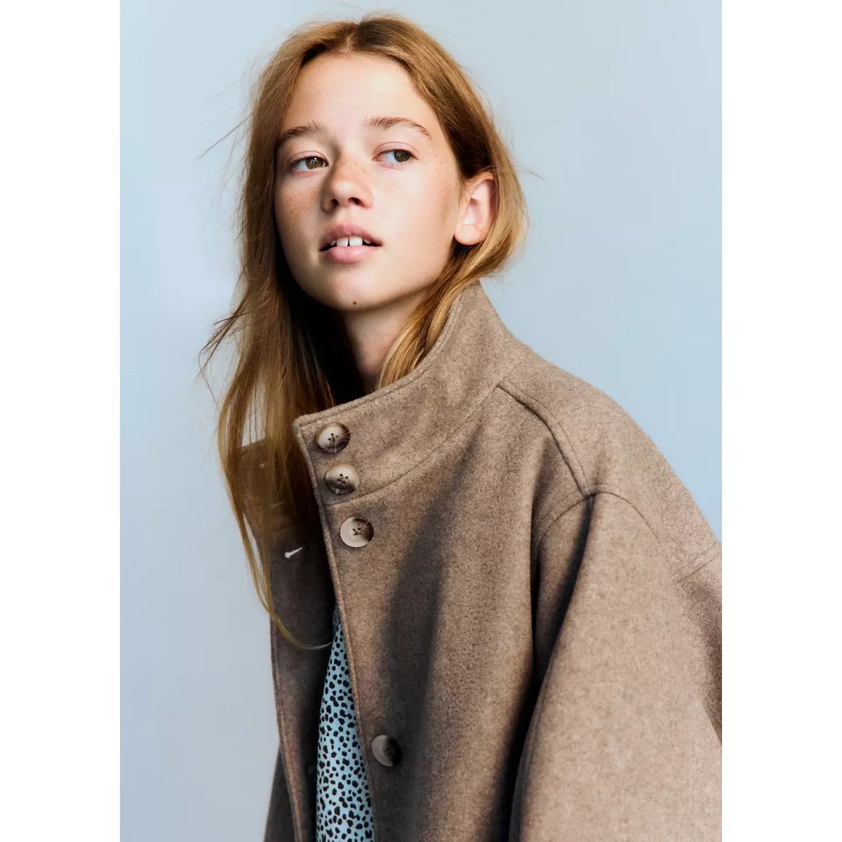Manteau en drap à col cheminée marron moyen, MANGO KIDS
