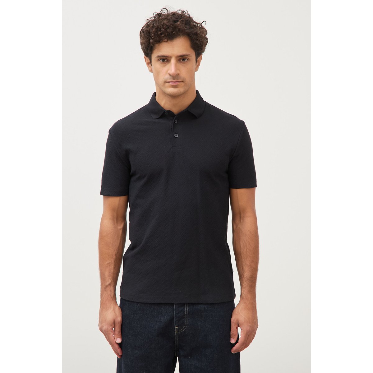 Polo droit en coton manches courtes noir, BONOBO