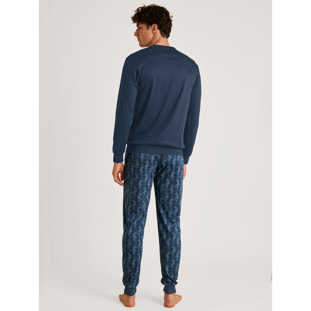 Pyjama avec bords élastiques manches longues Coton NIGHTWEAR XTRA insigne bleu, CALIDA