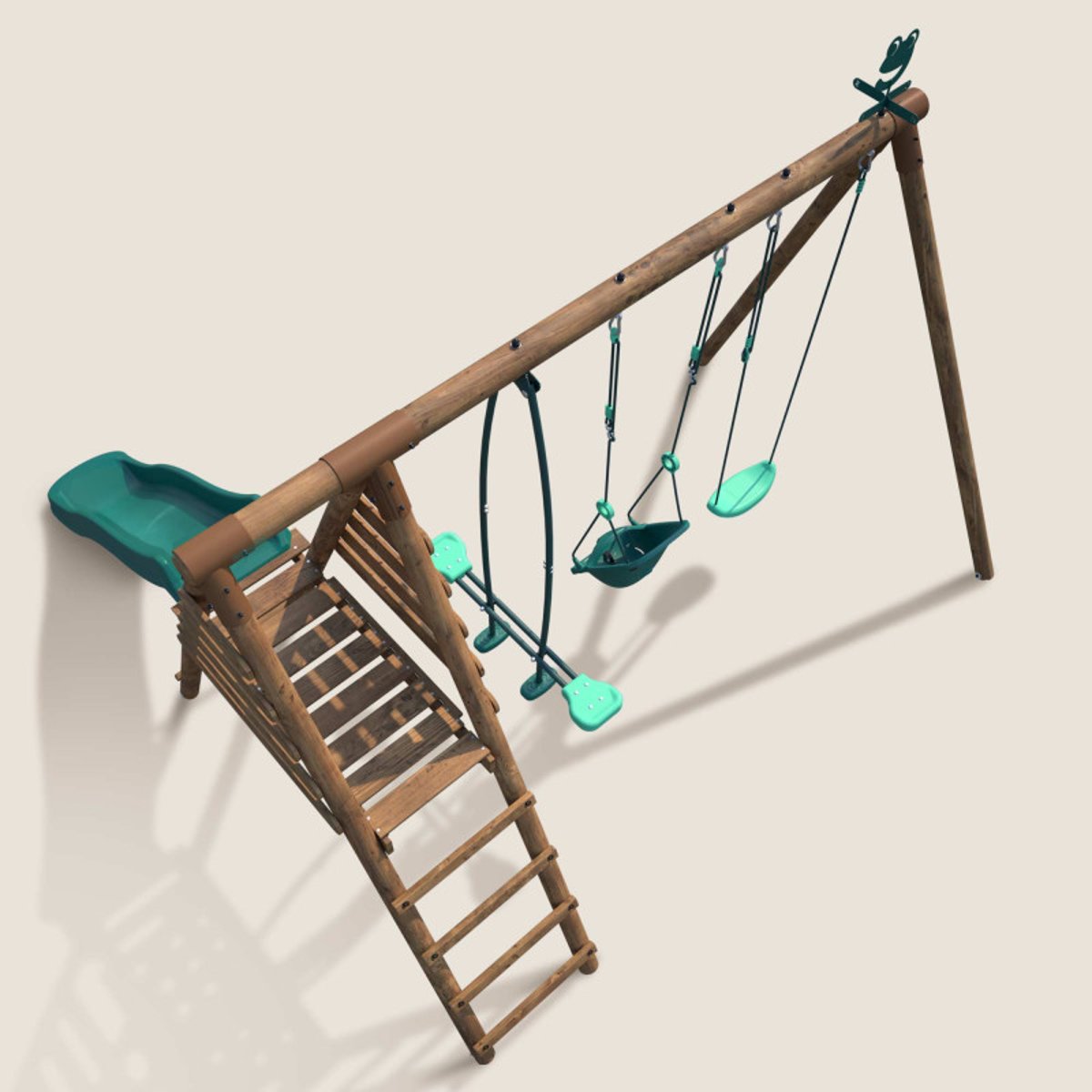 Portique en bois 3 agrès et toboggan TULIPE marron, SOULET