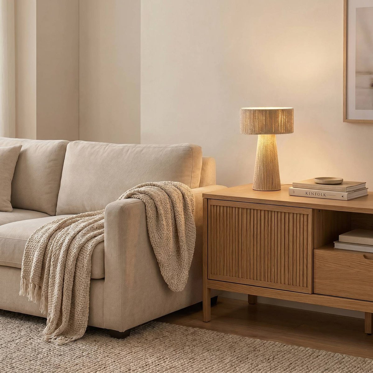 Lampe à poser en papier traditionnelle beige, LINDBY