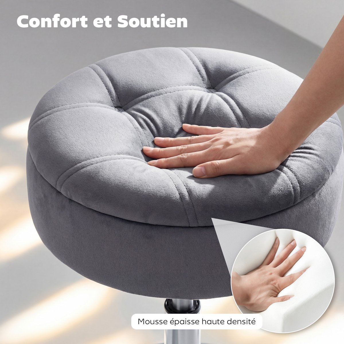 Tabouret de bar Velours Gris gris, HOMCOM