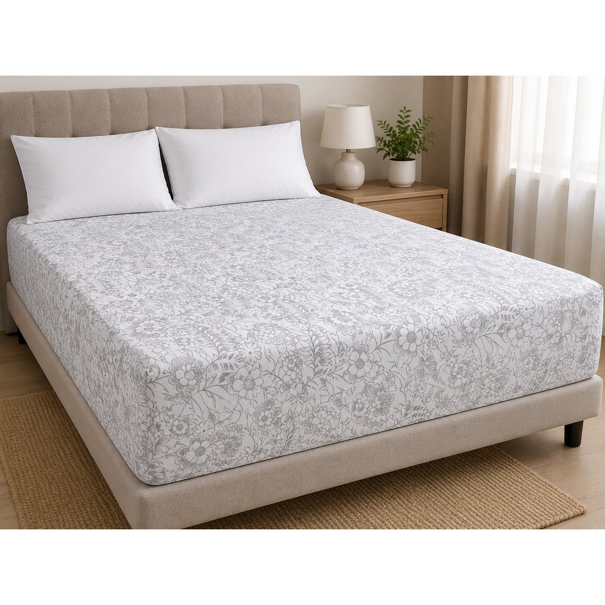 Renove matelas 140 x 190 cm Sieste gris imprimé floral, EDEN