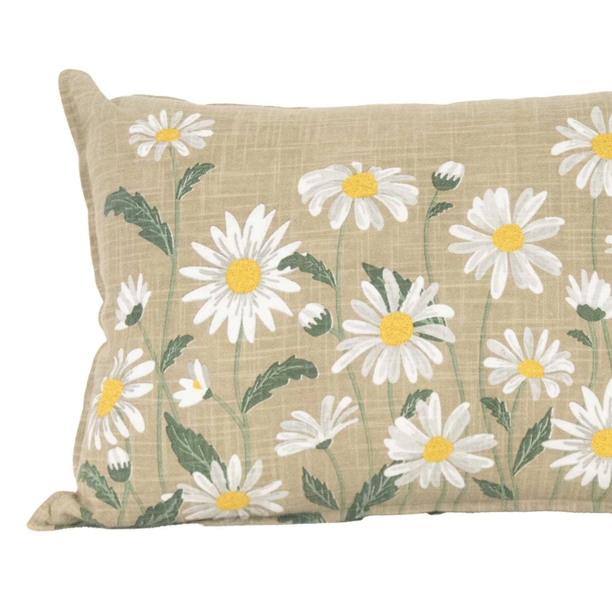 Coussin décoratif en coton motif marguerite taupe, SUD ETOFFE
