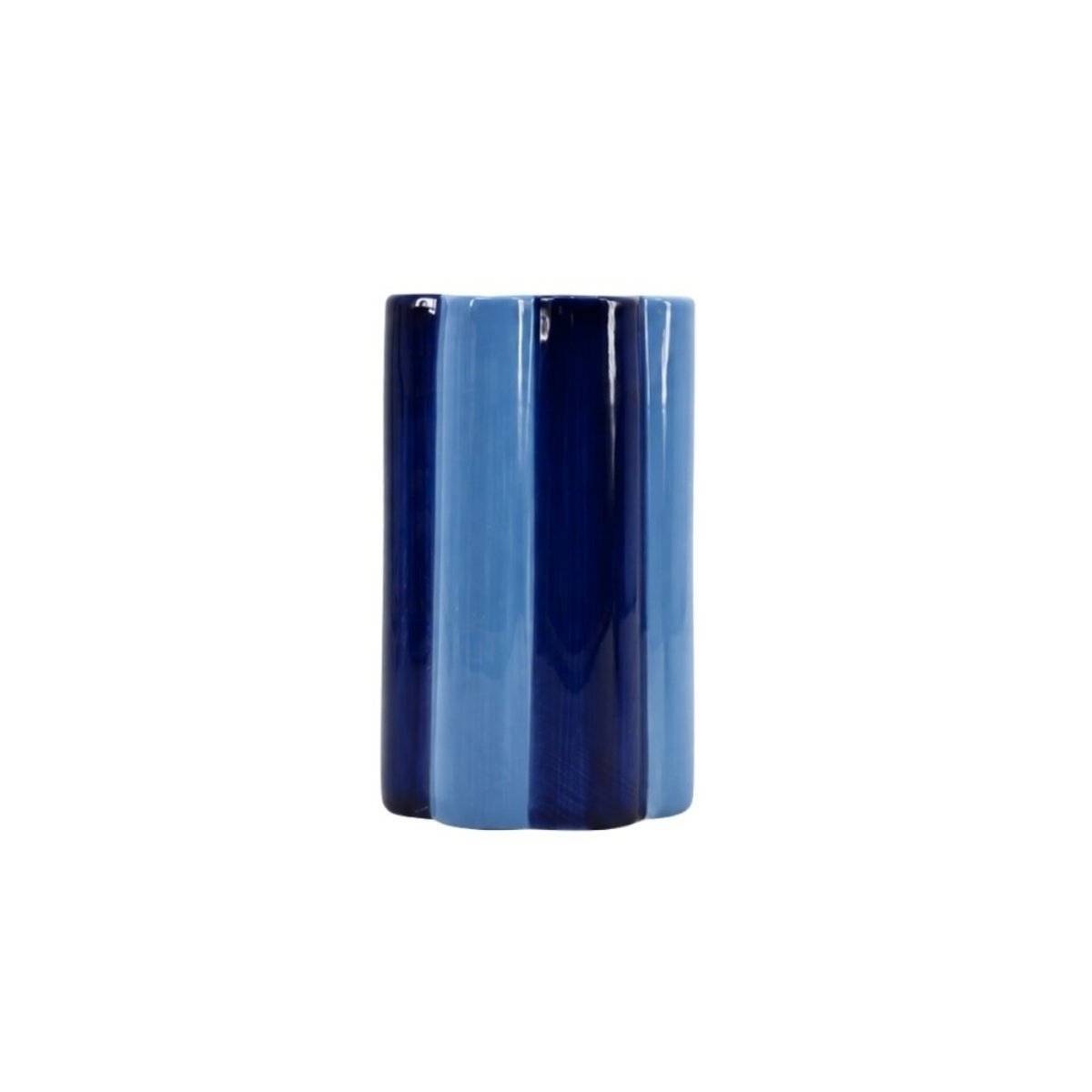 Vase en céramique à rayures 20cm bleu, ORNAMI