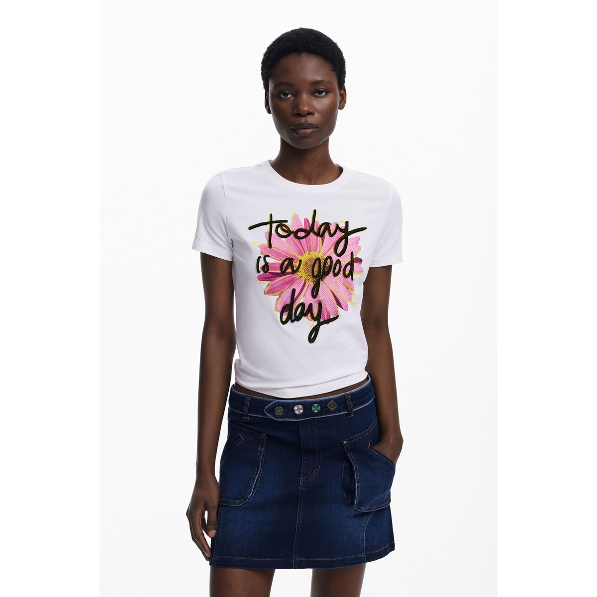 T-shirt à manches courtes fleur blanc, DESIGUAL