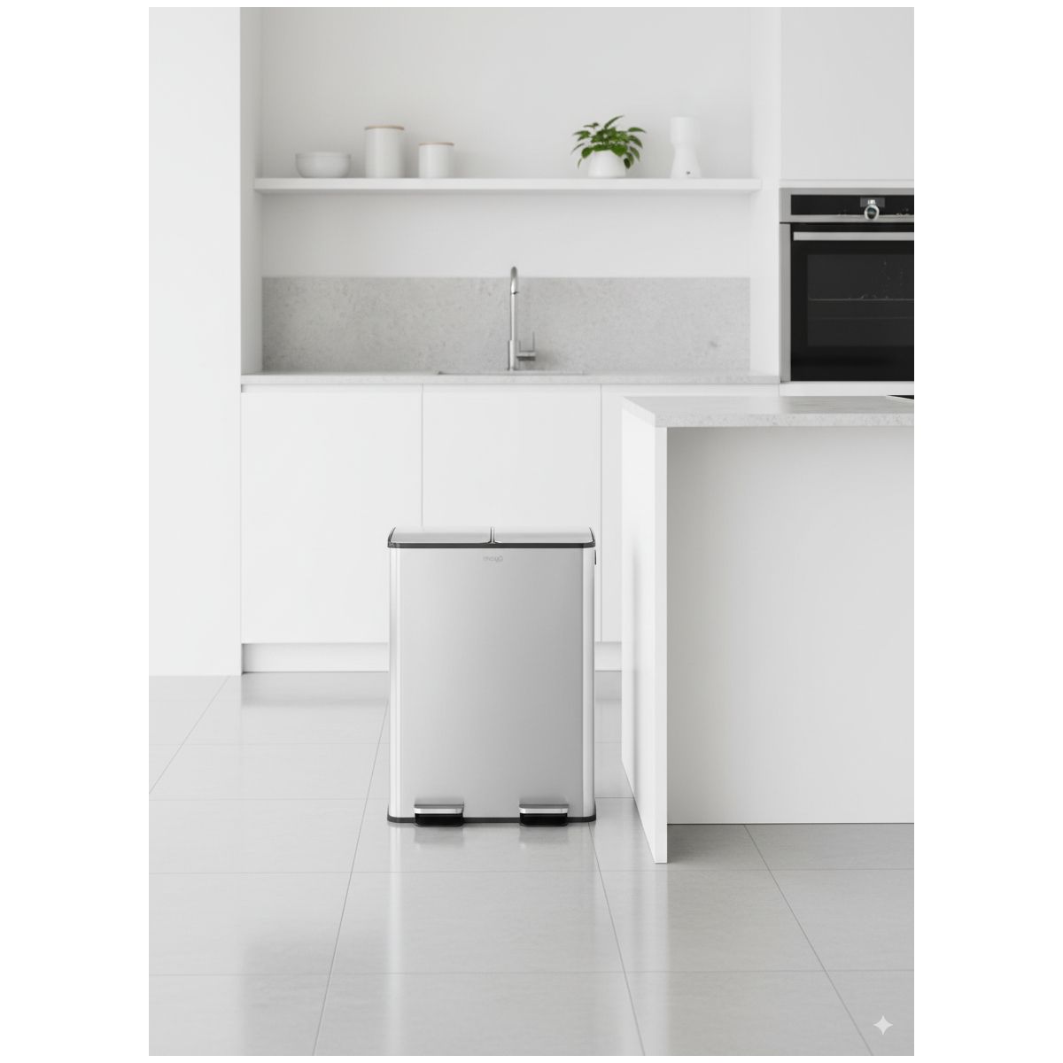 Poubelle de cuisine tri sélectif Tri selectif 60L inox couleur unique, MIOGO