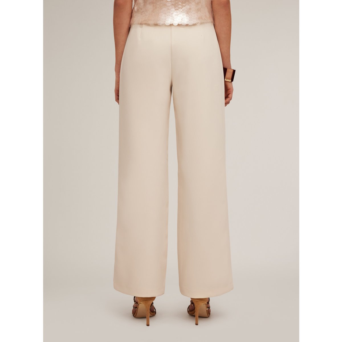 Pantalon palazzo taille haute en crêpe blanc, MOTIVI