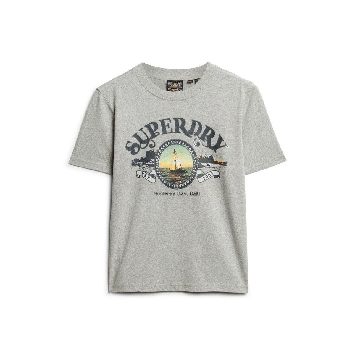 T-shirt décontracté Travel Souvenir pierre ponce beige chiné, SUPERDRY