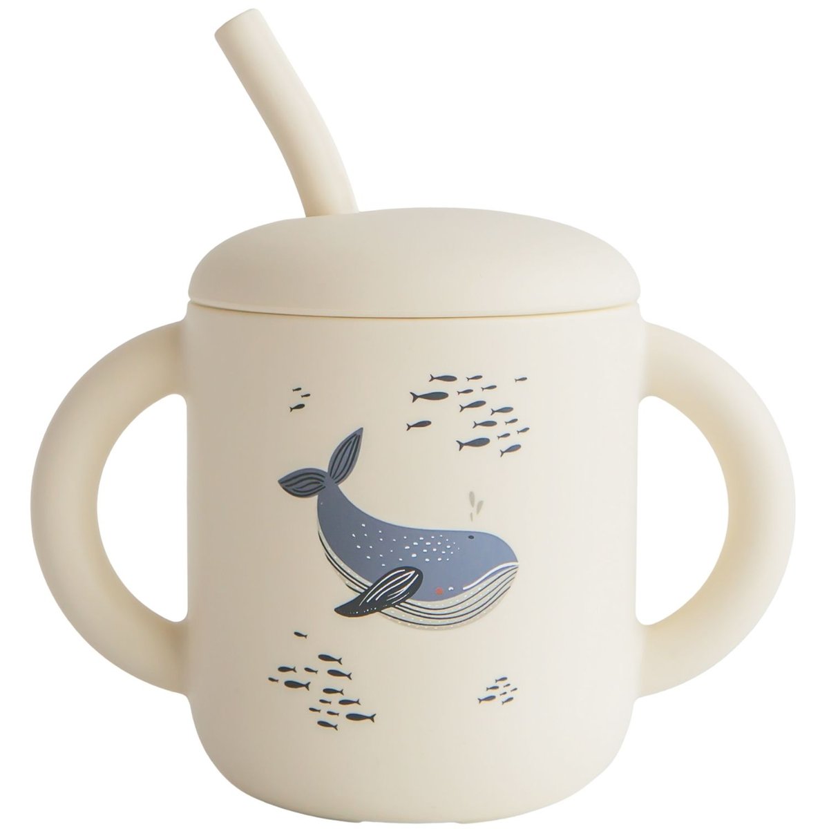 Tasse à paille en silicone ecru, bleu, MUSHIE