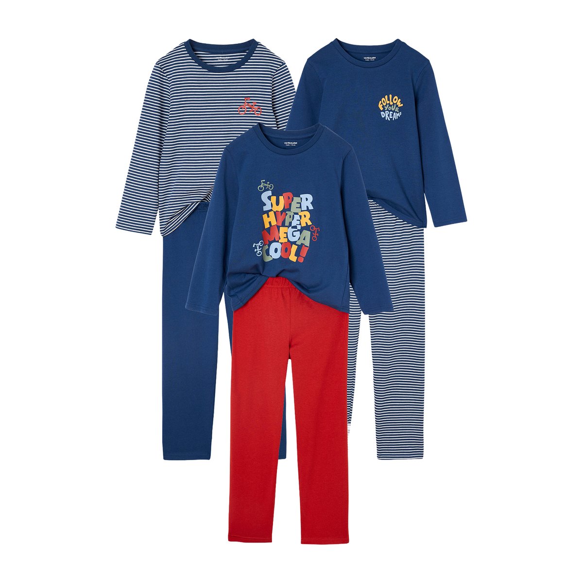 Lot de 3 Pyjamas Vélo Garçon bleu océan, VERTBAUDET