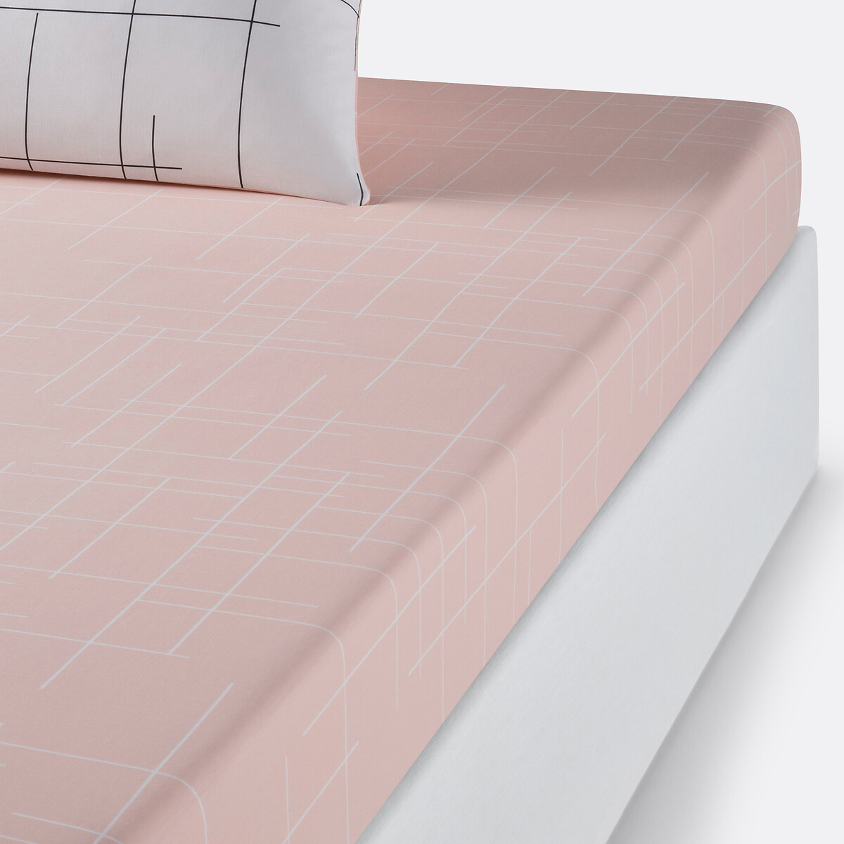 Drap housse imprimé, Charline blanc/rose/noir, LA REDOUTE INTERIEURS