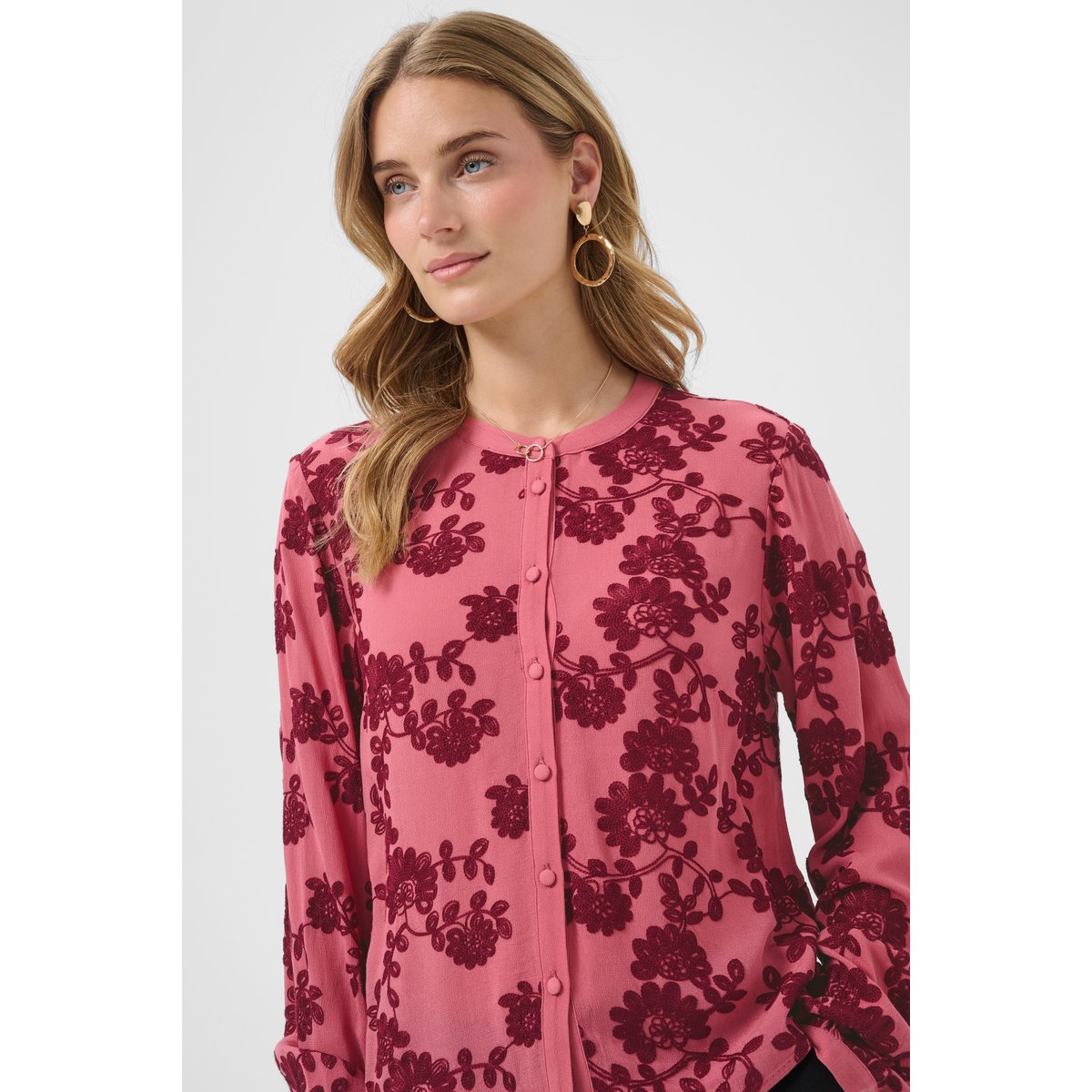 Blouse à manches longues rose mauvewood w cabernet flower, CREAM