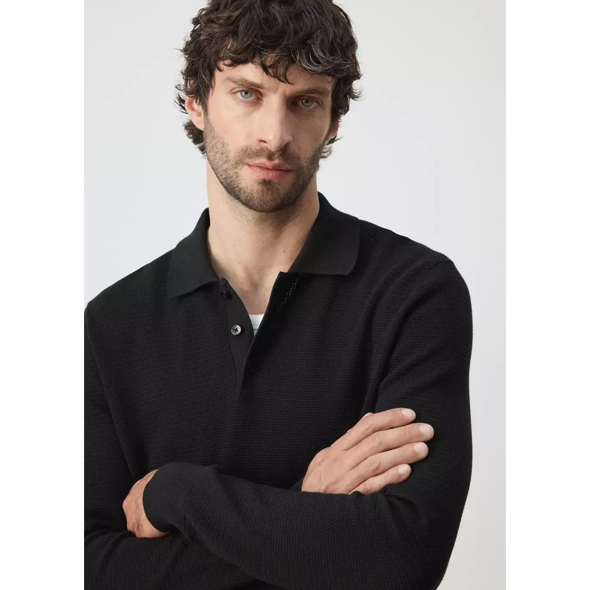 Polo mélange coton maille fine noir, MANGO MAN