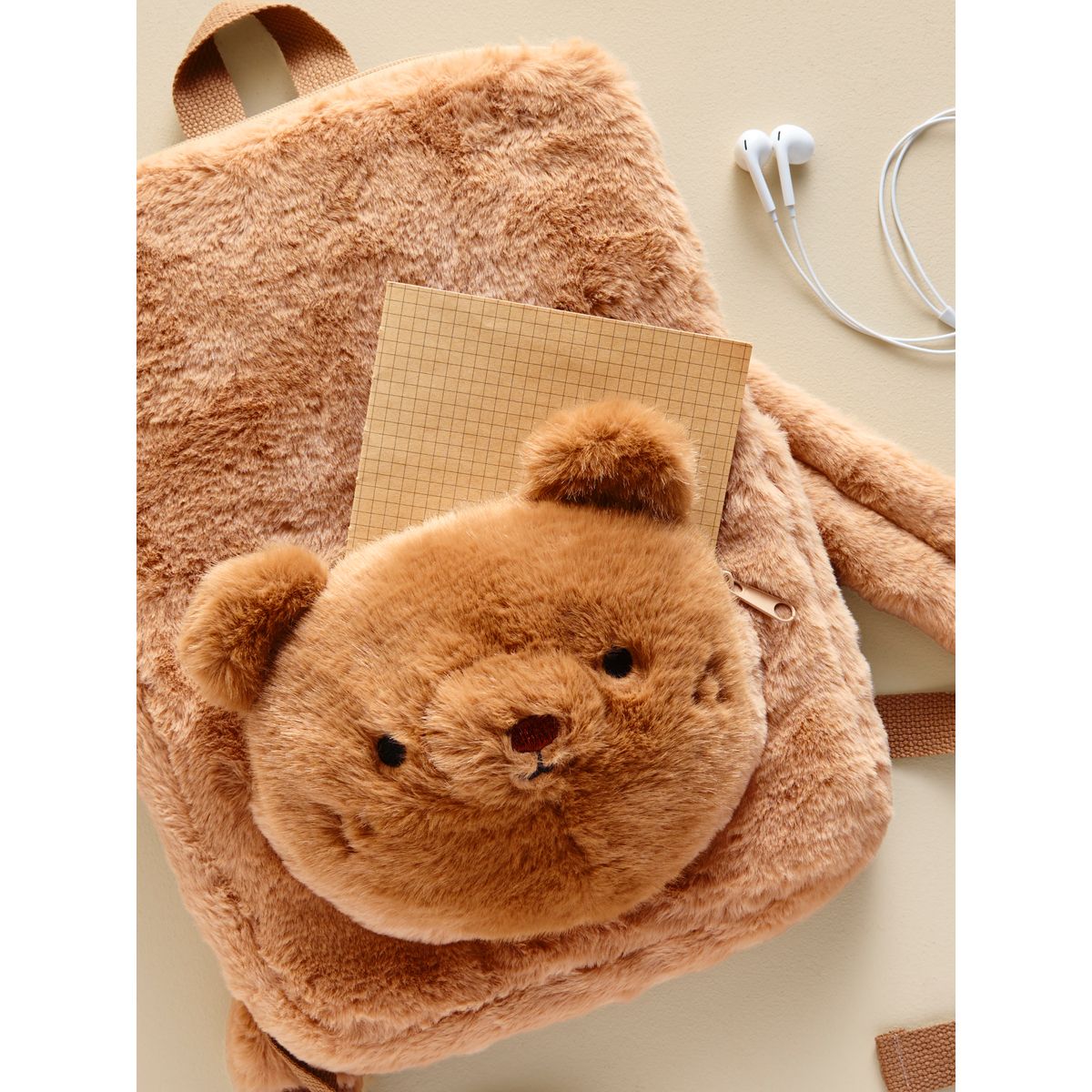 Sac à dos en imitation fourrure pour tablette naturel, NEXT