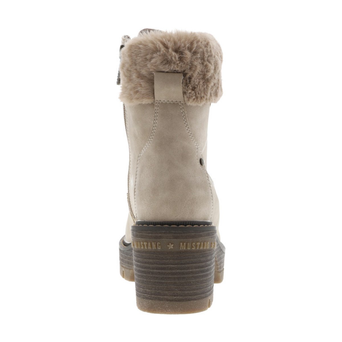 Bottines noisette à talon décroché moyen avec un zip et des lacets ronds taupe, MUSTANG