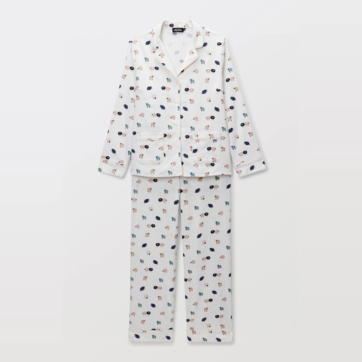 Pyjama long imprimé en flanelle de coton BIO ecru, MONOPRIX