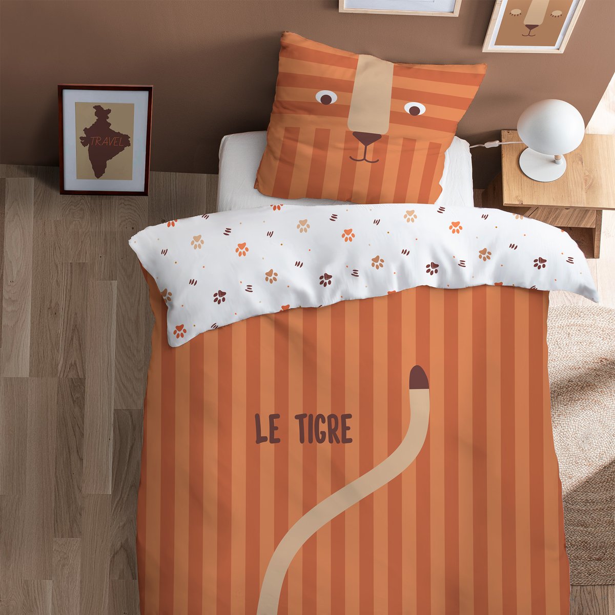 Parure de lit imprimée 100% coton, TIGRI caramel, MATT ET ROSE