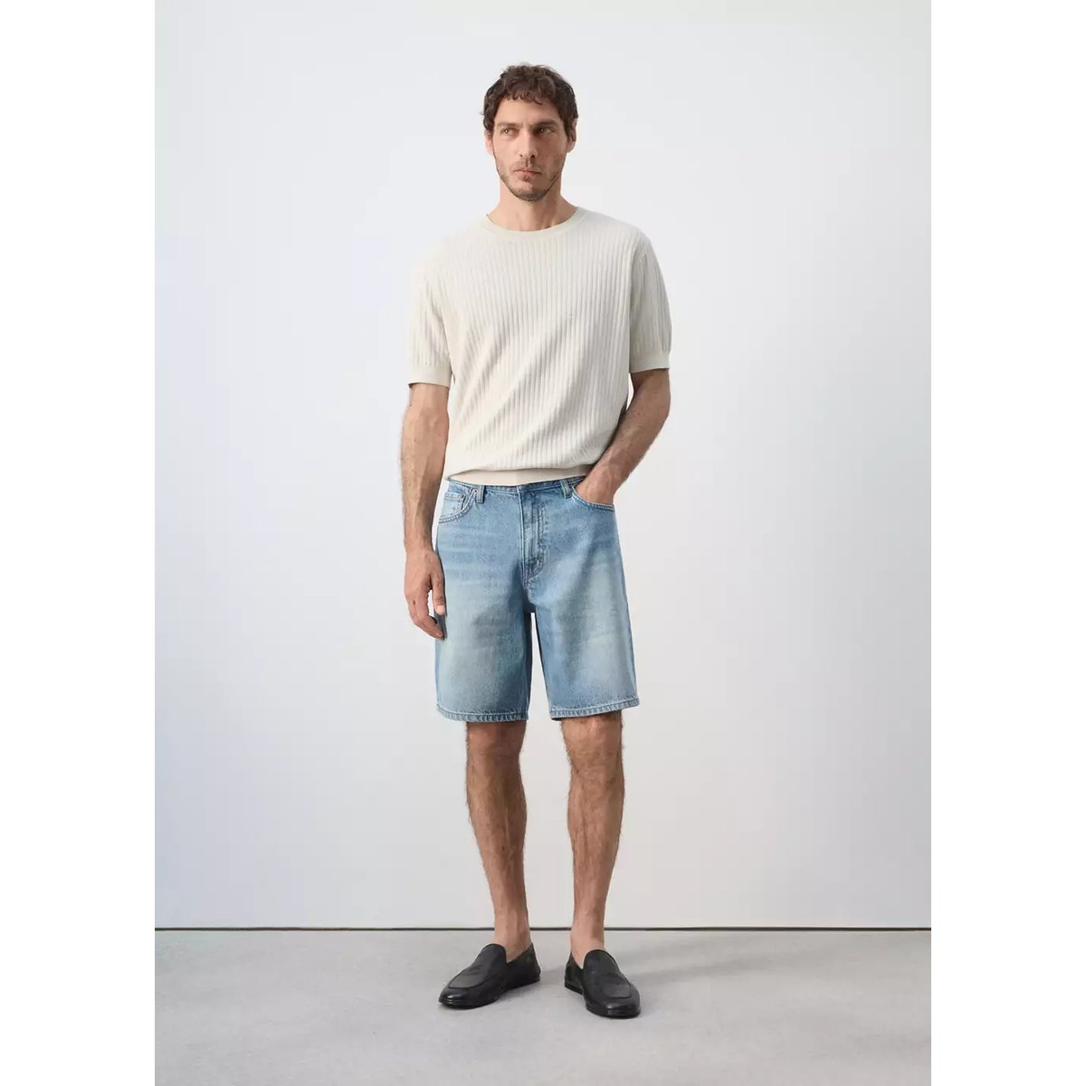 Bermuda en jean droit bleu moyen, MANGO MAN