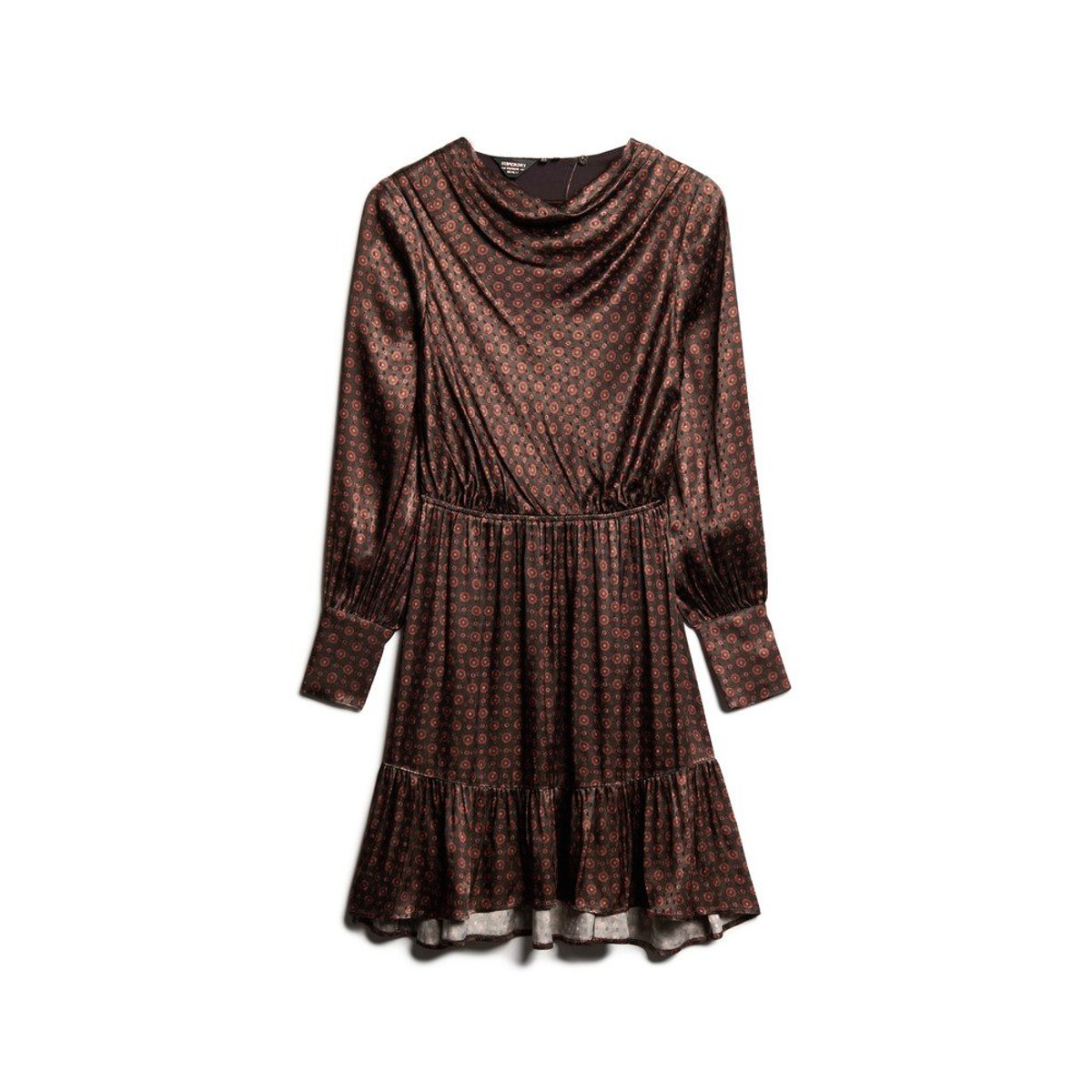 Robe courte en jacquard à col bénitier orange tuile géométrique, SUPERDRY