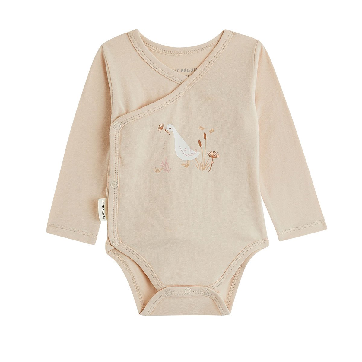 Lot de 3 bodies bébé manches longues ouverture croisée Margot ecru, PETIT BEGUIN