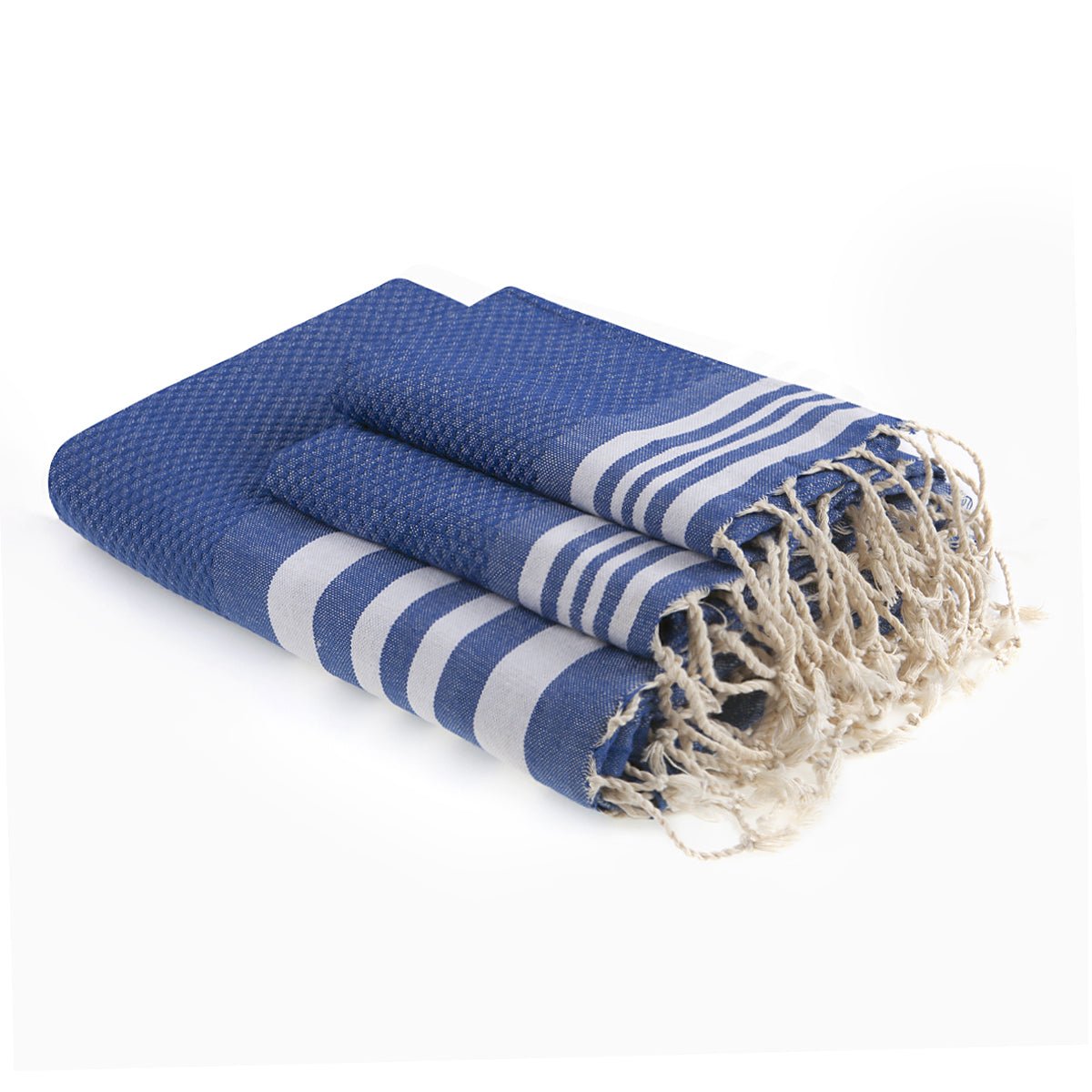 Foutas de bain (1+2) coton HAMPTONS bleu grec / blanc, FEBRONIE